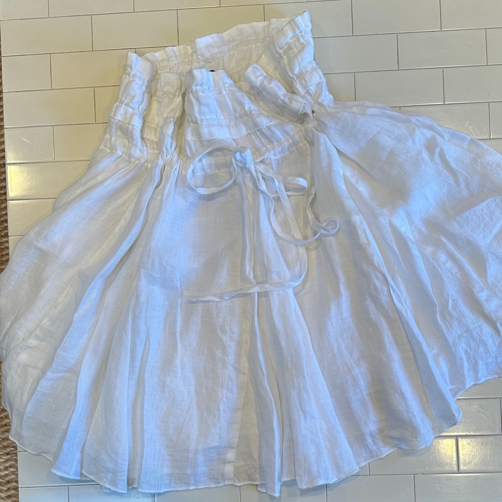 CP SHADES White Linen Tie Skirt (XS)